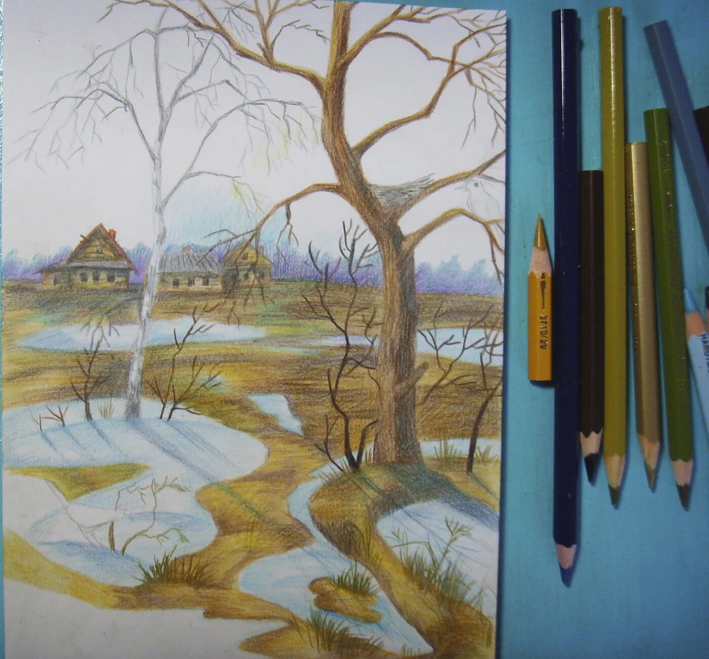 весенний пейзаж цветными карандашо. весенние рисунки карандашами. весенние рисунки для срисовки. весенние рисунки карандашами. весенний пейзаж цветными карандашами.