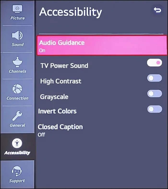 Как отключить на телевизоре lg голосовое сопровождение
