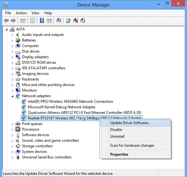 Установите драйвер для сетевого адаптера windows. Network драйвер. rtl8187_wireless. device drivers. alfa atheros.