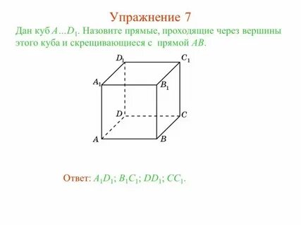 Пары скрещивающихся прямых в кубе