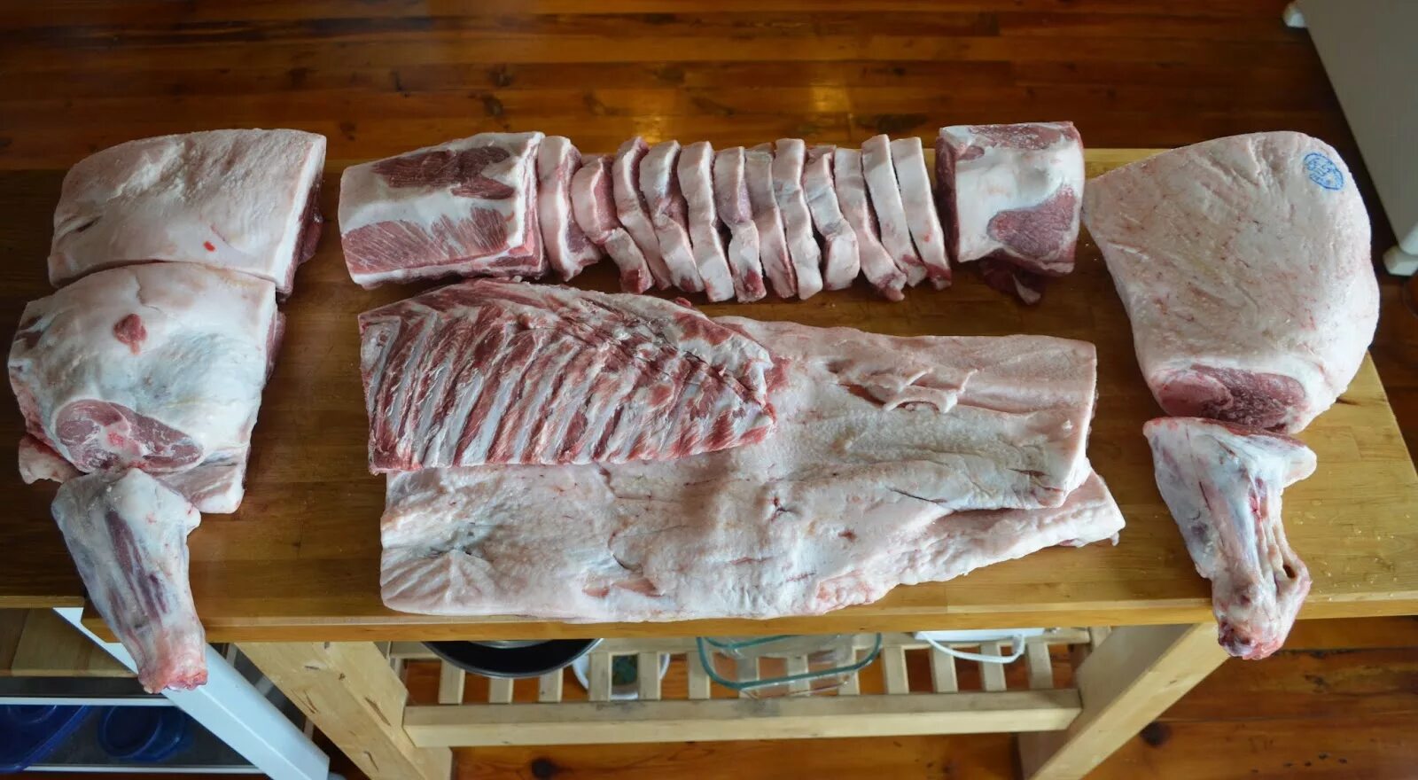 Мясо домашних свиней. Части разделки свинины.