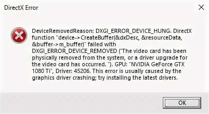 Directx function dxgi error device hung