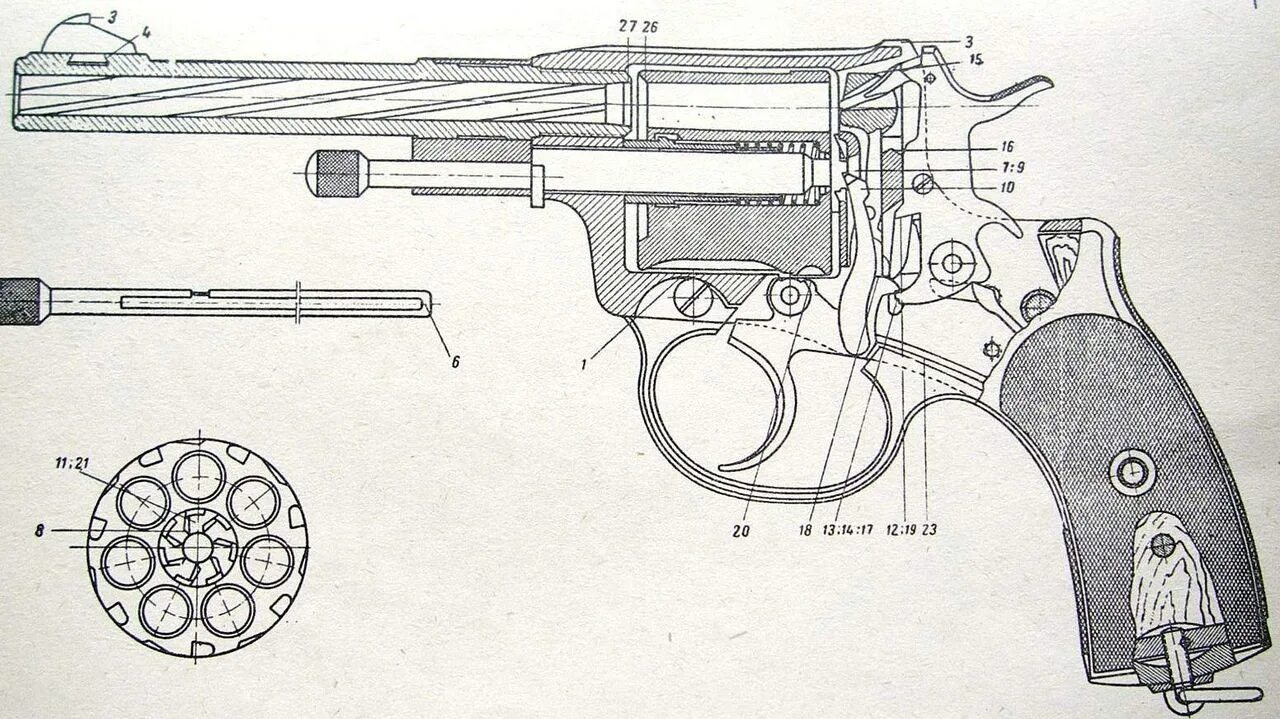 Работа револьвера. Барабан револьвера Наган 1895. Револьвер Наган 1895 ствол. Устройство Нагана револьвера 1895. Револьвер Наган УСМ.