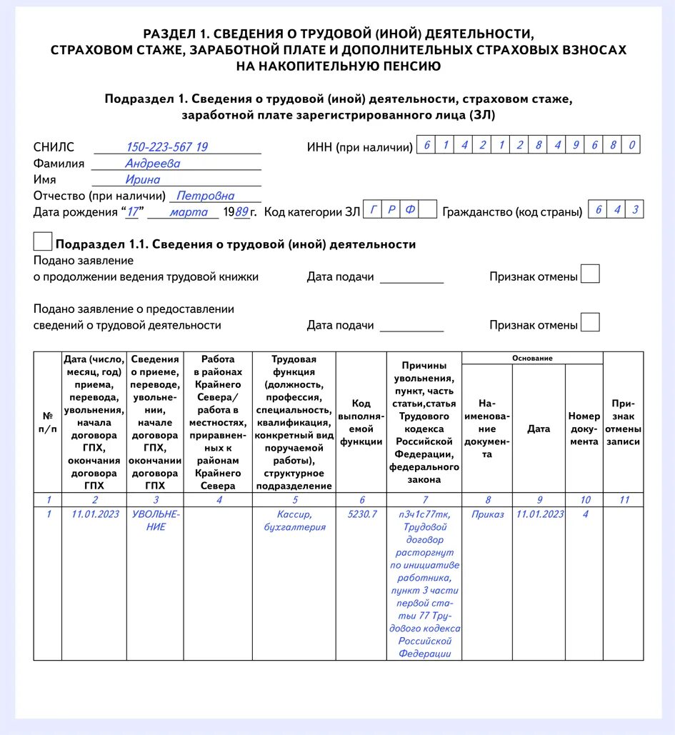 ЕФС-1 при увольнении сотрудника. Пример ЕФС-1 при увольнении сотрудника. ЕФС 1 при увольнении работника образец. Увольнение отчетность ЕФС 1. Ефс 1 увольнение 2024 образец