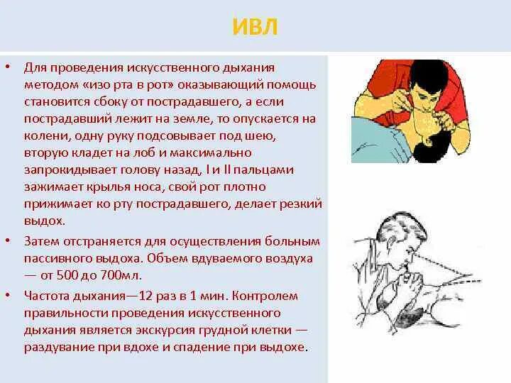 Правила выполнения искусственного дыхания одним спасателем. При проведении ивл методом рот в рот необходимо. при искусственной вентиляции легких. метод искусственного дыхания изо рта в рот. искусственное дыхание методом рот в нос.