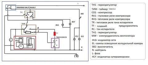 Электросхема холодильника