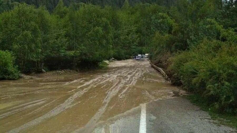 перекрывший селевой поток горную дорогу стремительно понесся