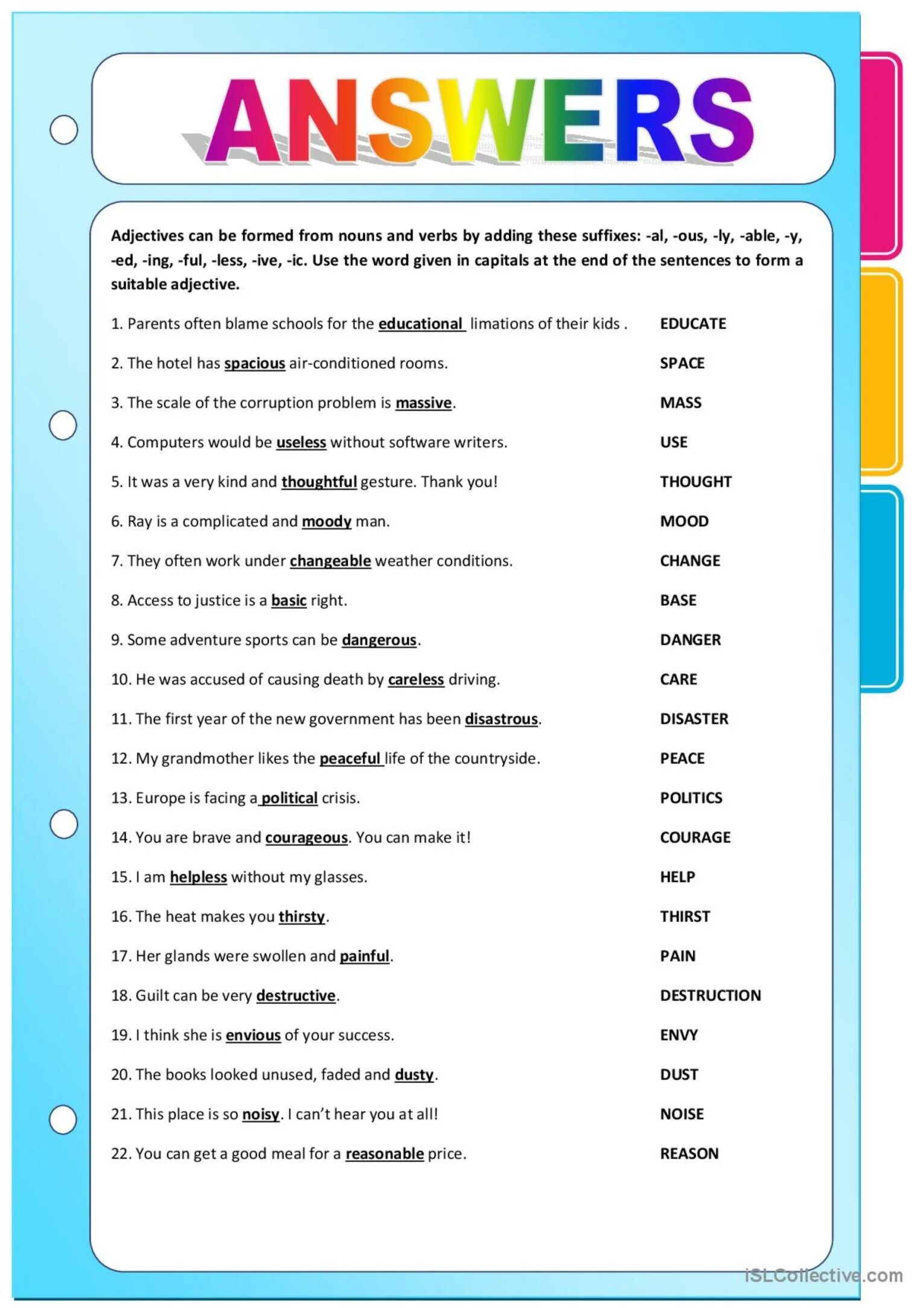 To form adjective. Verb adjective. Noun verb forms of the adjectives. (Suffixes) Nouns and verbs. Word formation adjectives