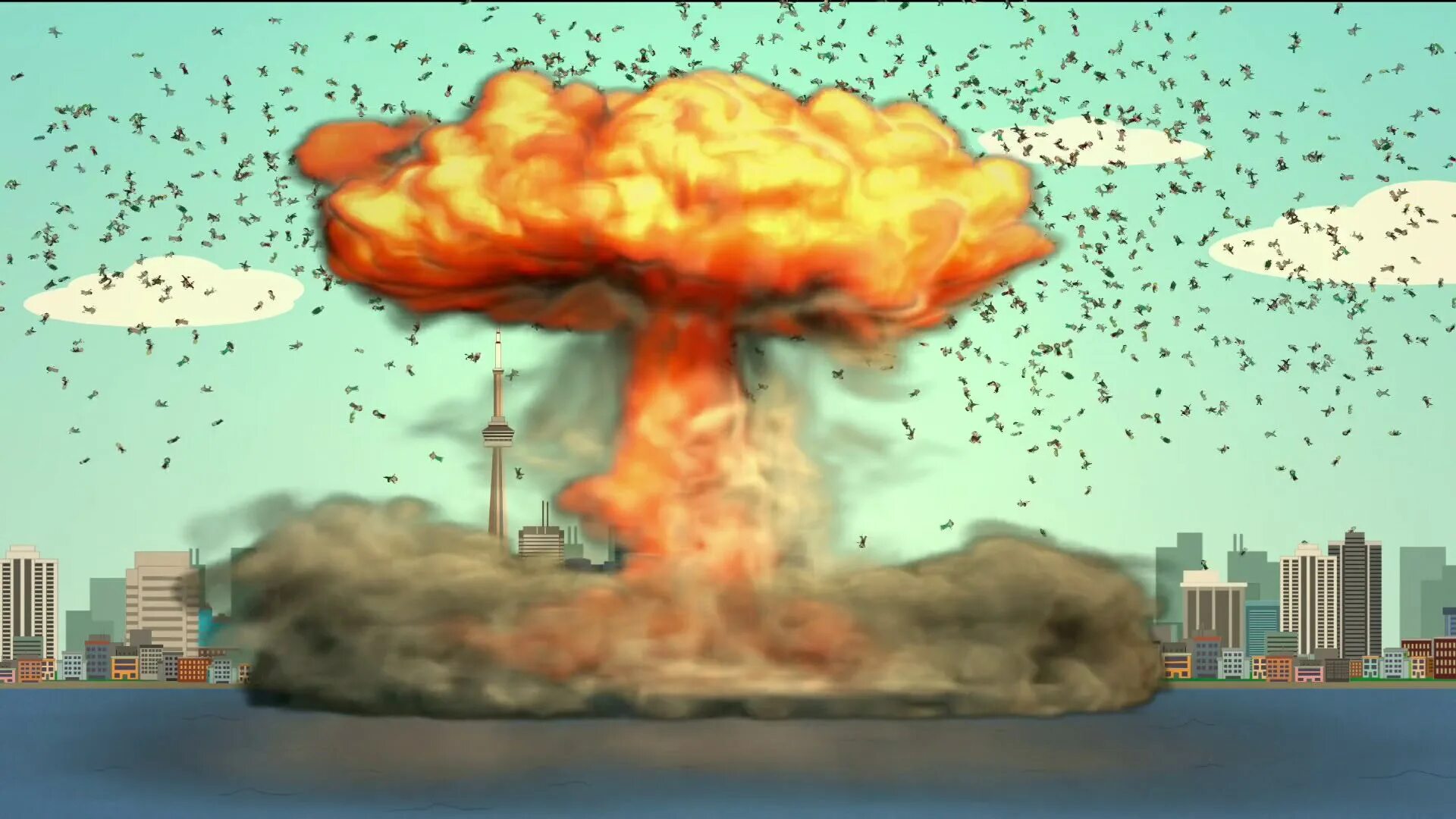 Play games x хьюстон это ядерный удар. Ядерный удар по Канаде. Блин ядерный удар. Вышки против атомного удара. Южный парк США против Канады.