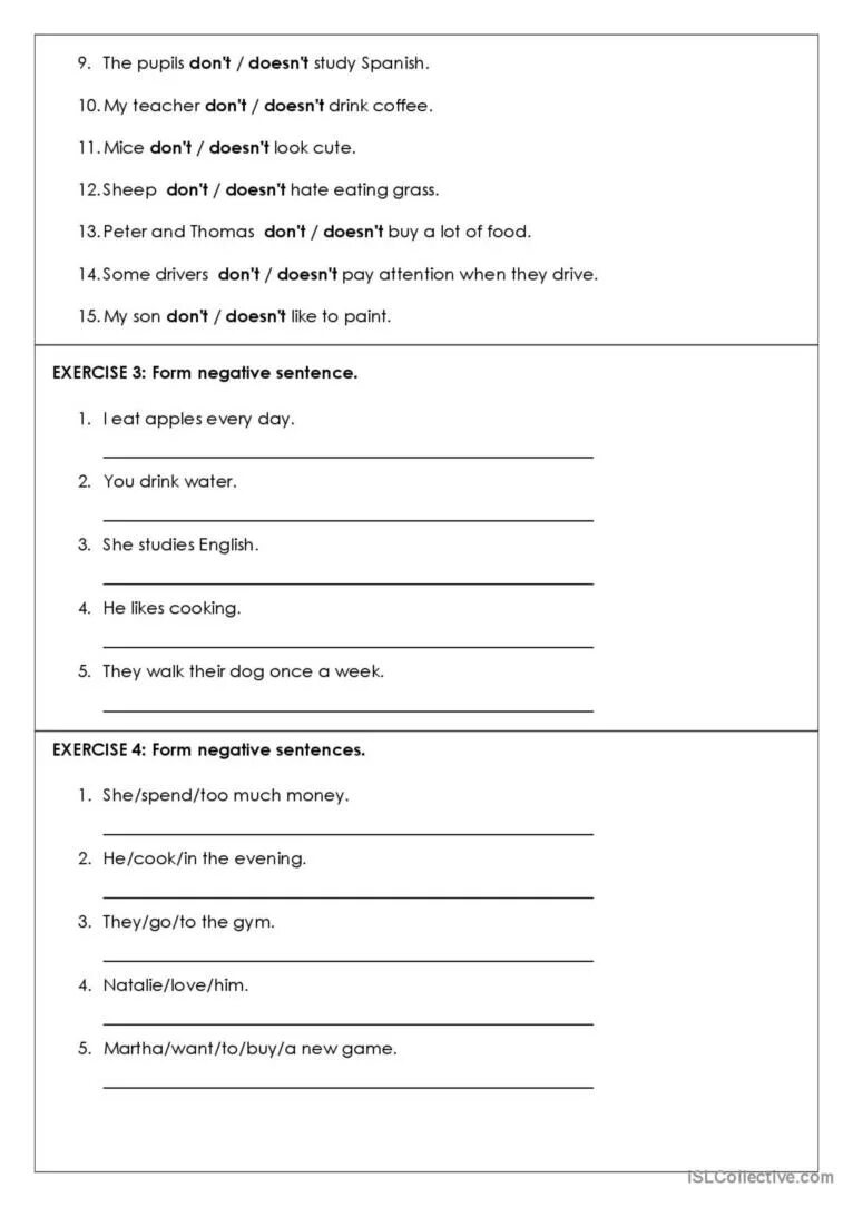 Present simple negative Worksheets. Present simple positive and negative Worksheet. Present simple negative and questions Worksheets. Present simple negative sentences.