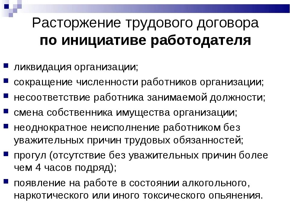 Прекращение договора. Прекращение трудового договора по инициативе работодателя. Условия расторжения трудового договора по инициативе работодателя. Прекращение трудового договора по инициативе работодателя схема. Расьрржентеттрудового договора.