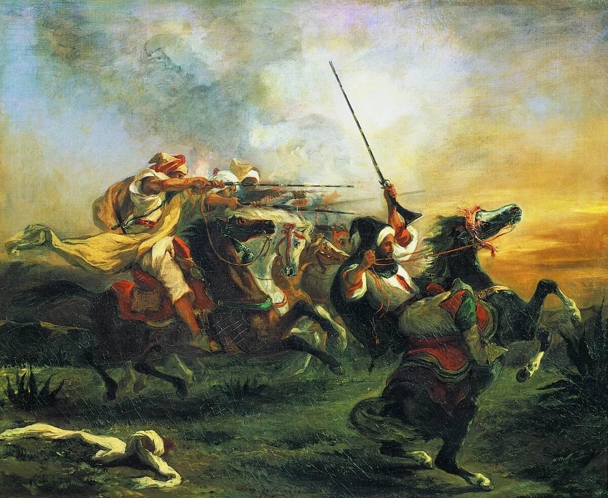 Фердинанда Виктора Эжена Делакруа (1798–1863).. Эжен Делакруа арабские всадники. Делакруа нападение арабской конницы. Делакруа марокканский всадник.
