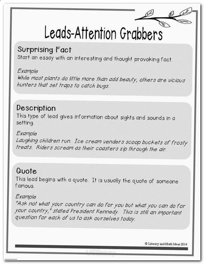 To be famous for examples. Leading sentence. attention getter examples. attention grabber for essay in the united states.