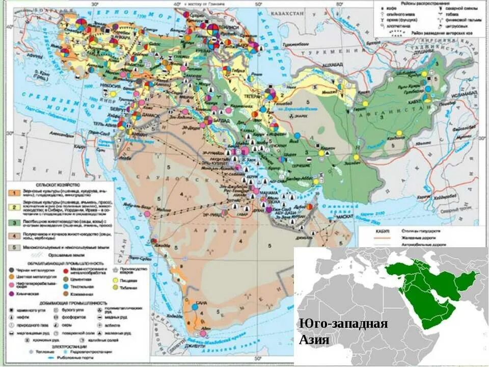 Ископаемые средней азии. Карта полезных ископаемых Юго-Западной Азии. Экономическая карта Юго-Западной Азии. Юго Западная Азия на карте. Ресурсы ближнего Востока карта.