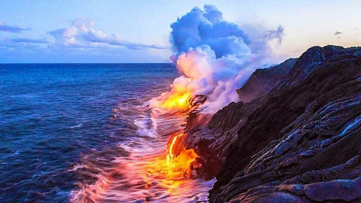 Вода горит. Килауэа, Гавайи. Национальный парк Гавайские вулканы. Вулкан Килауэа. Гавайи, вулкан Лоихи.