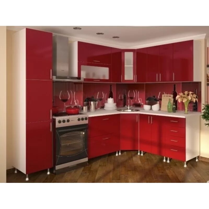 Кухни нижний б у. Кухонный гарнитур угловой 3на4 под красное дерево. Кухонный гарнитур цввет Техно бордовый. Кухня Техно красный металлик. Кухня угловая красная.