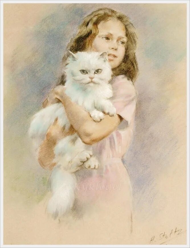 Девочка с белым котом. Кошка девочка. картина девочка с котом. портрет девочка с котом. девочка с котенком живопись.