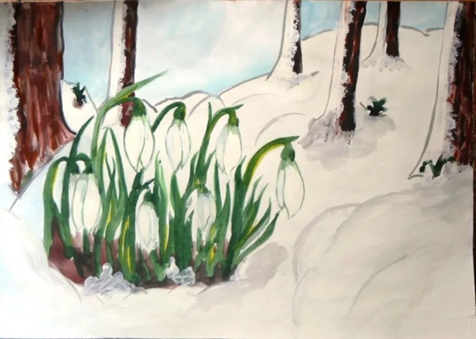 Veseniy PIZAJ dlya detim. Рисование с детьми подснежники. Рисование подснежников в лесу весной. 4 класс приход весны