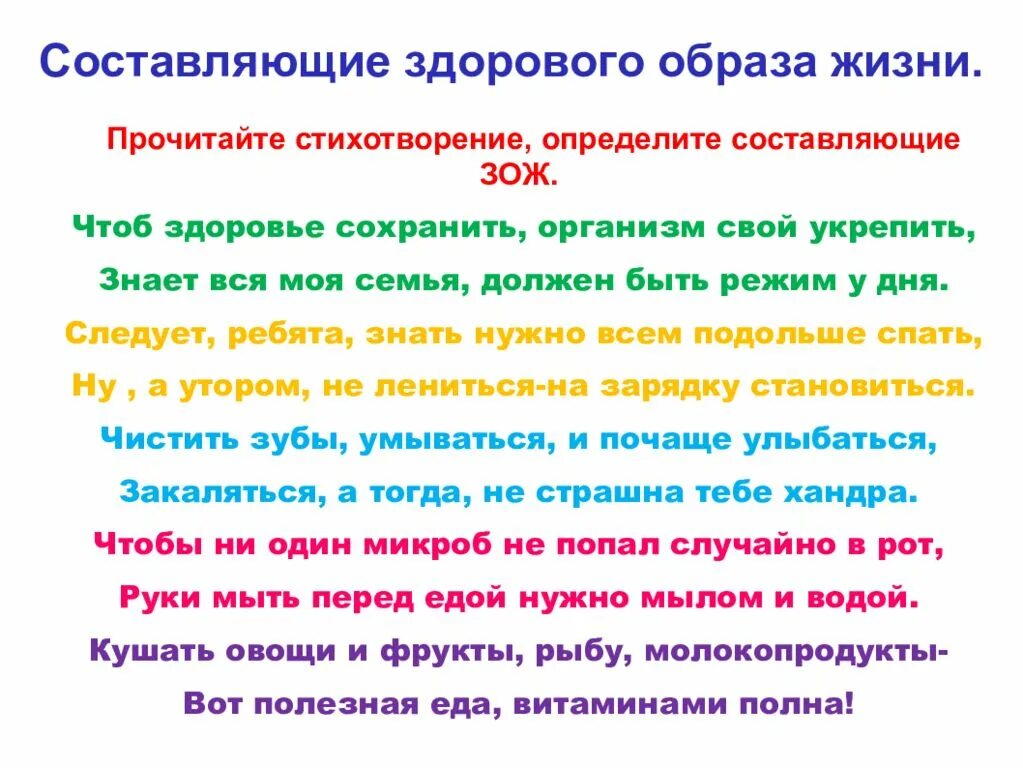 Чтоб здоровье сохранить и дела все совершить. Стих чтоб здоровье сохранить. чтоб здоровье сохранить организм свой. составляющие здорового образа жизни. чтоб здоровье укрепить стих.