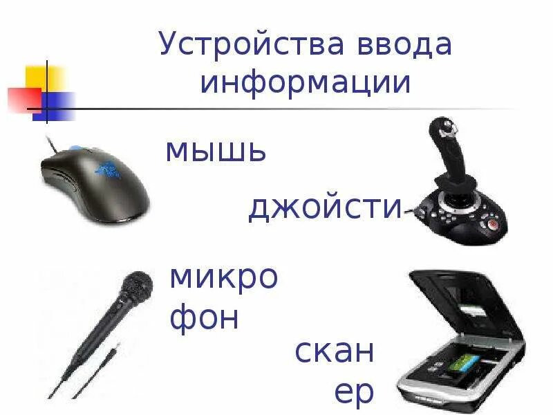 Выберите из перечисленных устройства ввода информации. Устройства ввода. устройства ввода информации мышь. устройства ввода. джойстик. сканеры.. необычные устройства ввода информации микрофоны.