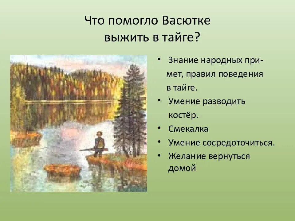 Поступки васютки из васюткино озеро. Что помогло Васютке выжить в тайге. Что помогло вксюьки выжить. Астафьев в. "Васюткино озеро". Уроки тайги в рассказе Васюткино озеро.