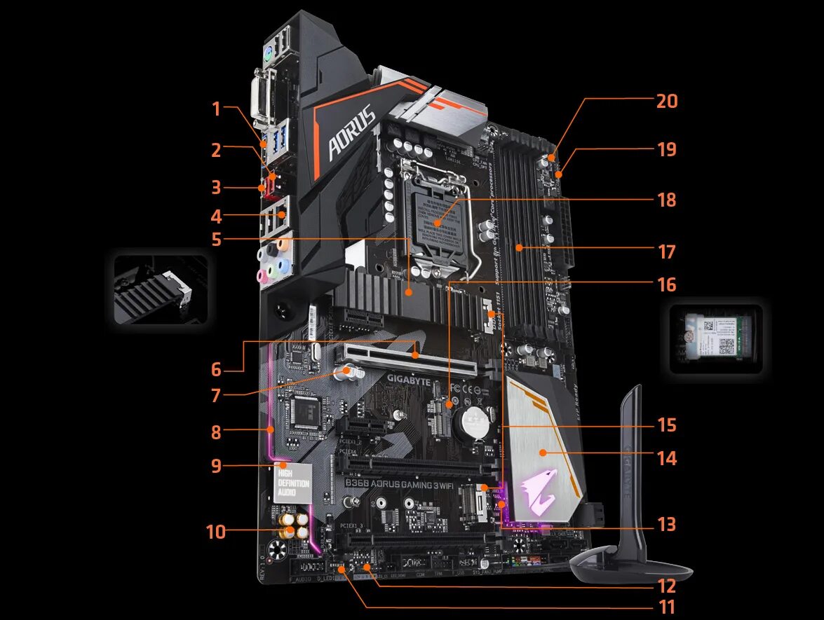 B360m AORUS Gaming 3. Gigabyte h370 AORUS Gaming 3 WIFI. H370 AORUS Gaming 3 WIFI места для вентиляторов разъемы. 13 Разъем m.2 и радиатор Thermal Guard. Gaming 3 wifi