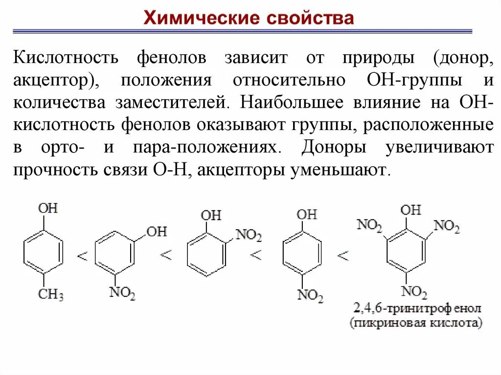 Ряд кислотности фенолов. Кислотность соединений фенола. Кислотно основные свойства фенола. Кислотность фенолов таблица.