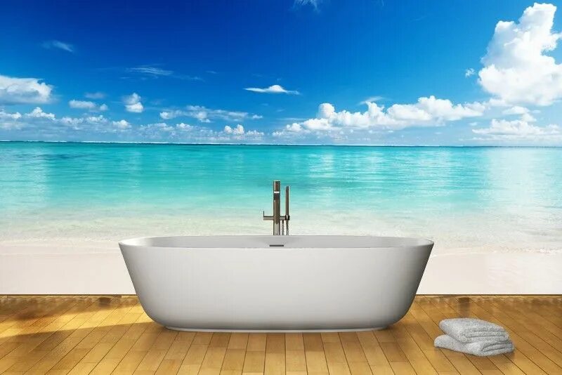 Ванная комната вода. Ванна в море. Море в ванной. Пейзажи для ванны. Ванная морской пейзаж.