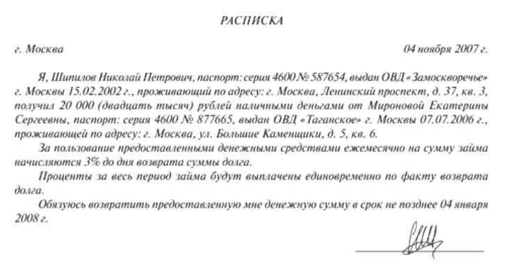 Виды расписок