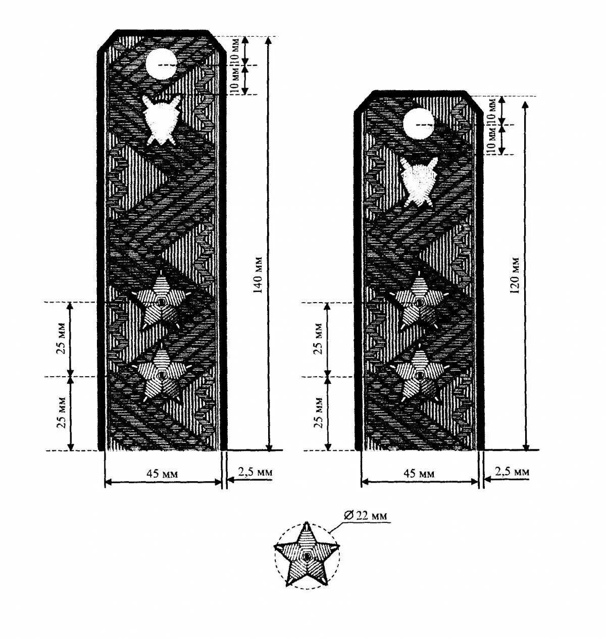 Петлицы на погонах расстояние. Разметка погон старшего лейтенанта.