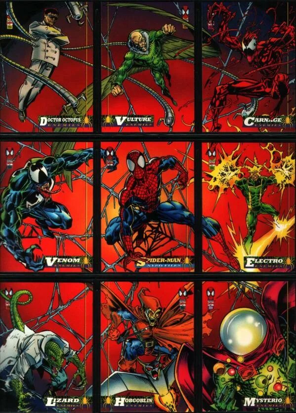 Все части человека паука по порядку список. Карточка человек паук Зловещая шестерка. Спайдер вёрс 1994. Веном карточка человек паук. Spider man Unlimited карточки.