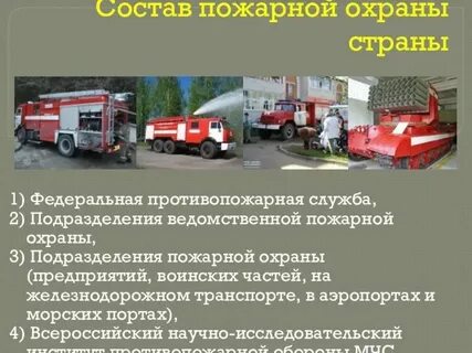 Пожарная охрана подразделяется на виды