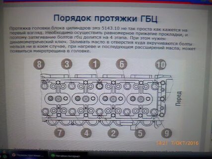Момент затяжки болтов гбц змз 409