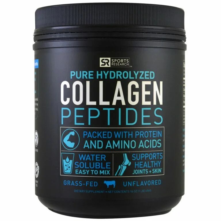 Collagen Peptides, коллаген, Sports research, 454 г (16 oz). Коллаген, Collagen Peptides Unflavored, Sports research, 454 г (16 oz). Гидролизид коллаген Петидес. Коллаген пептидный Sports research.