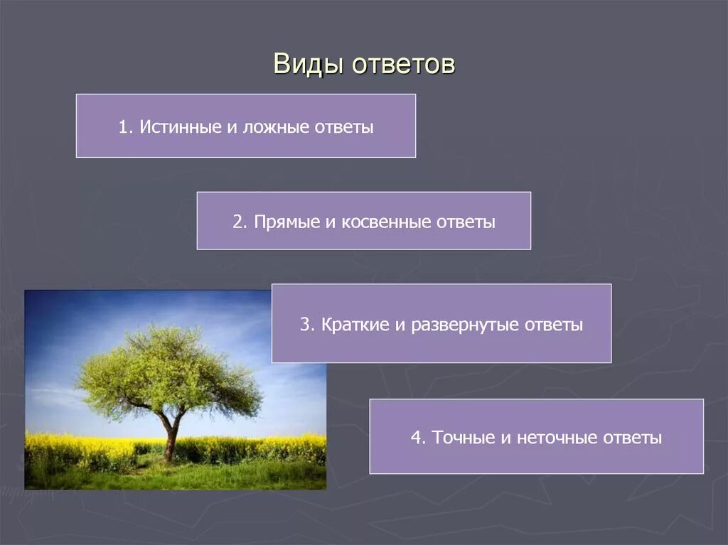 Истинные и ложные вопросы. Виды ответов. Виды ответов на вопросы. Различные формы ответов. Виды ответов в логике.