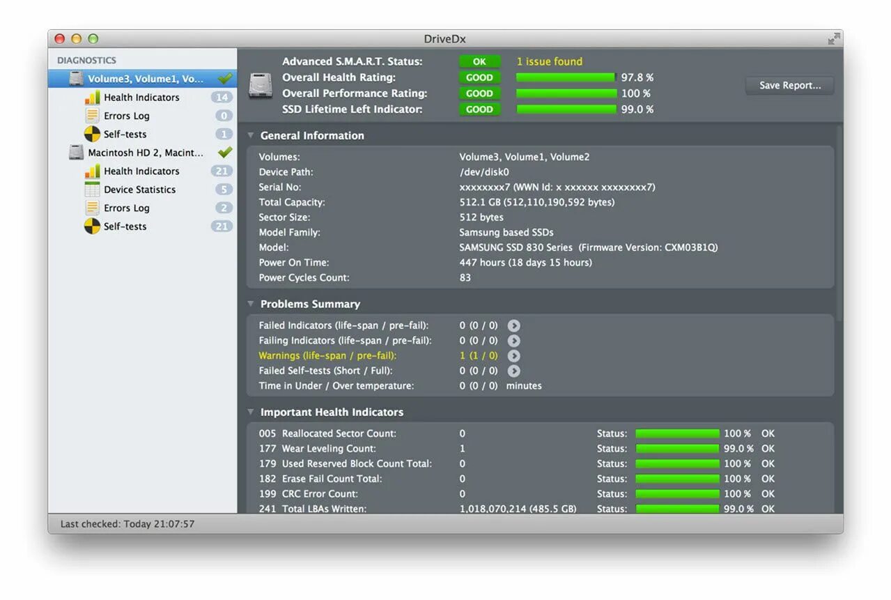 DRIVEDX 1.8.2. DRIVEDX Mac os. Smart Test HDD. Drive DX Mac SSD Health. Fail count