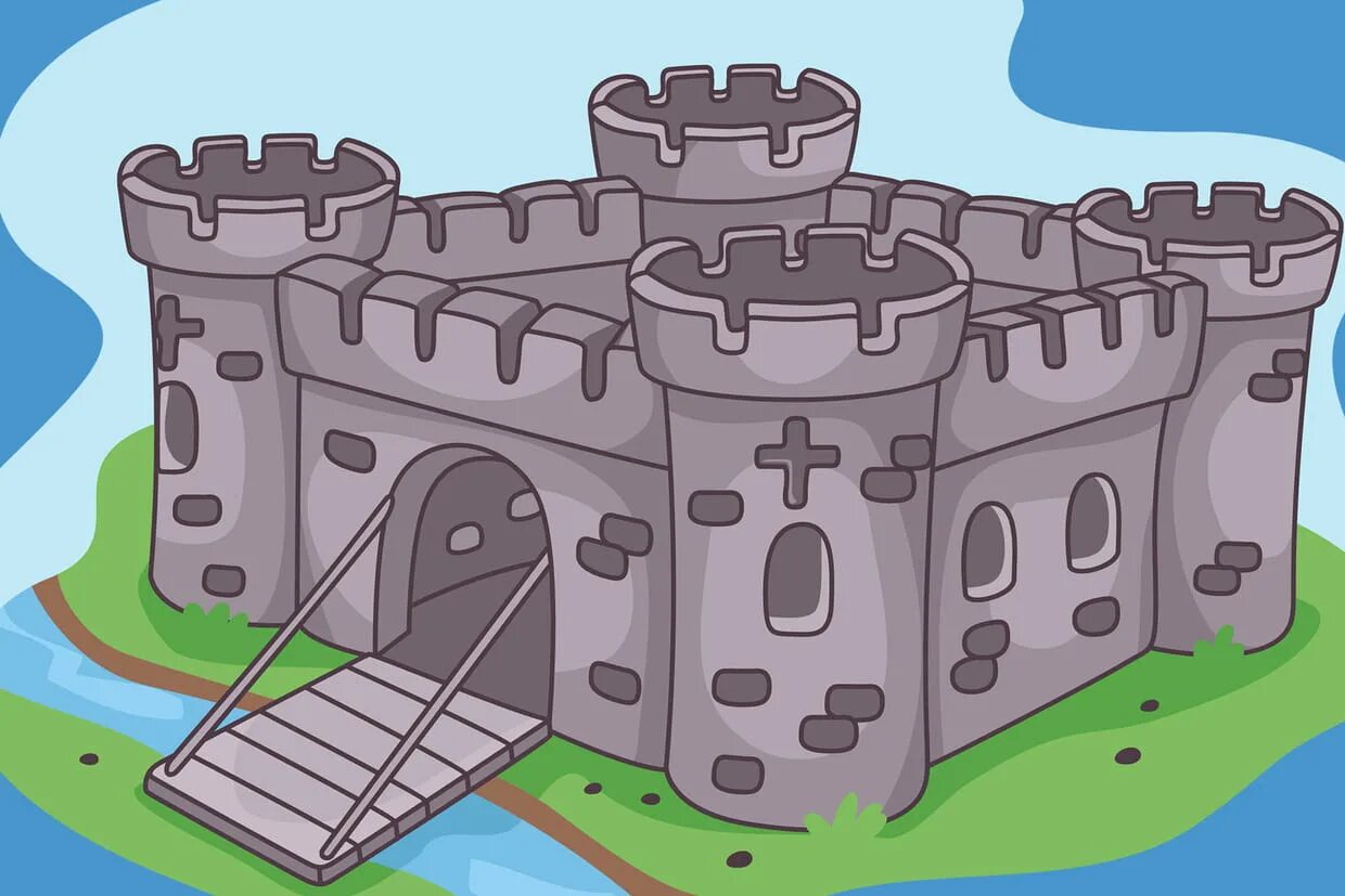 Замок 2 букв. Крепость для детей. Средневековый замок для детей. Замок мультяшный. Рыцарский замок рисунок.