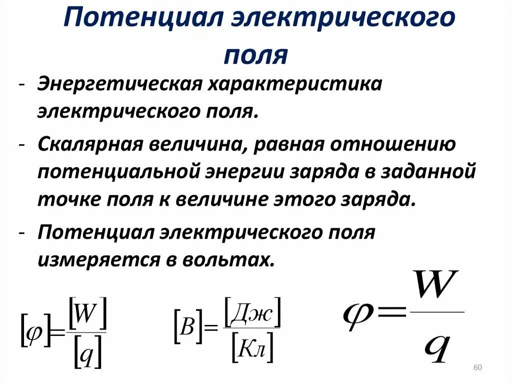 Единица величины потенциал