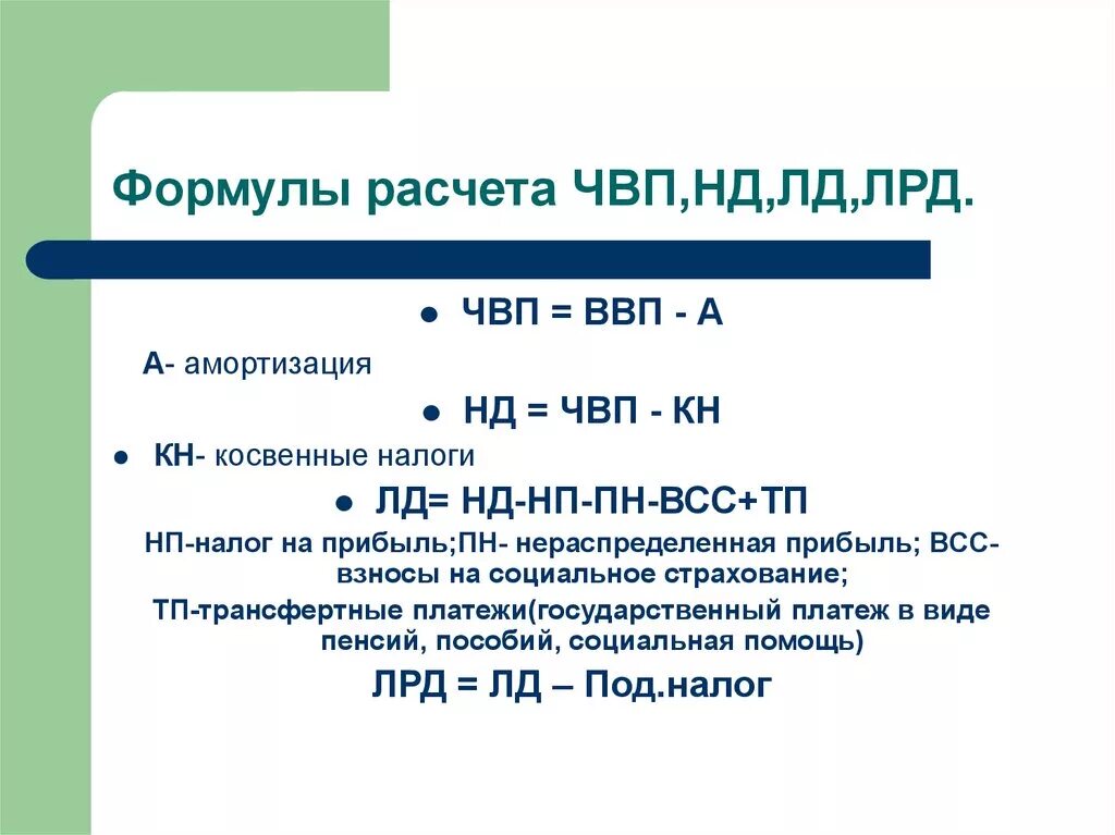 Располагаемый доход расчет. ЧНП формула расчета. Формула расчета национального дохода. ЛД формула расчета макроэкономика. Чистый внутренний продукт формула.