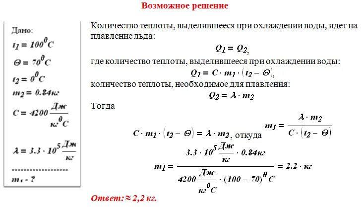 Энергия при остывании воды