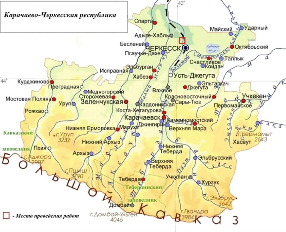 Республика карачаево на карте россии. Карачаево-Черкесская Республика на карте. Республика Карачаево-Черкессия на карте. Карачаево-Черкесская Республика карта с районами. Карта КЧР С населенными пунктами.