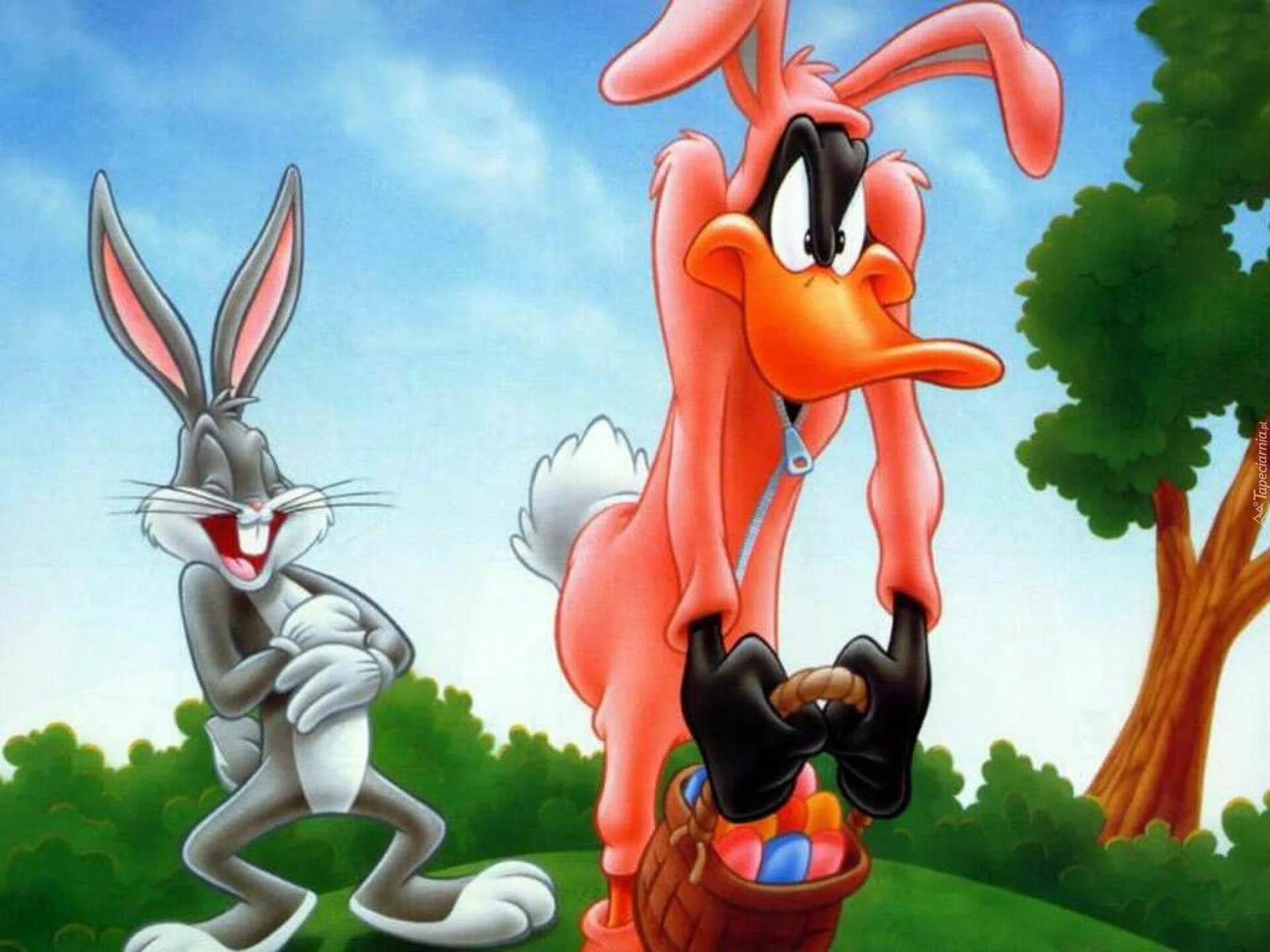 Смешное про зайцев. Персонажи Багз Банни и Даффи. Кролик Багз Банни. Луни Тюнз и его друзья.