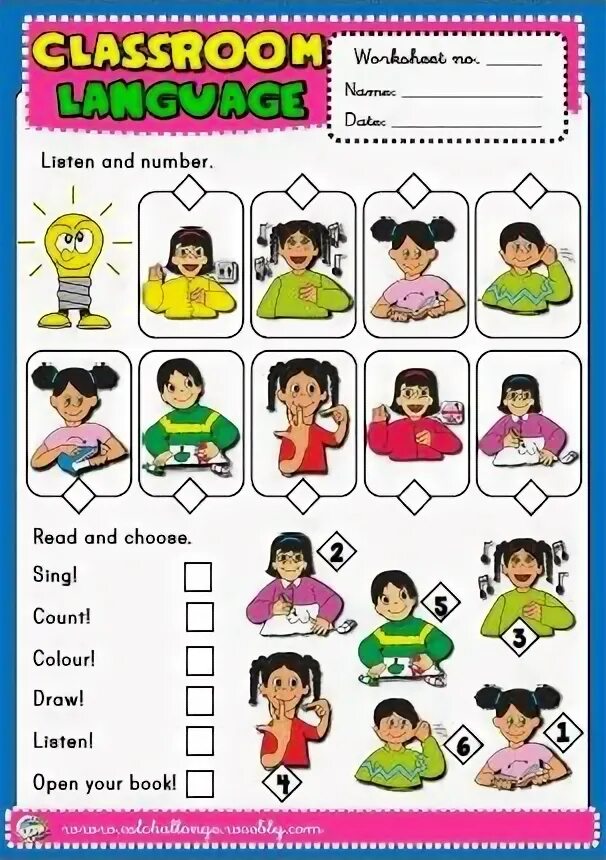 Look sing draw read write listen