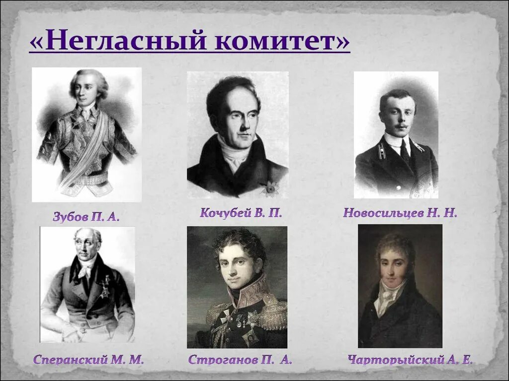 Негласный комитет Сперанский. В.П Кочубей негласный комитет. Аракчеев негласный комитет. Участники негласного комитета портреты.