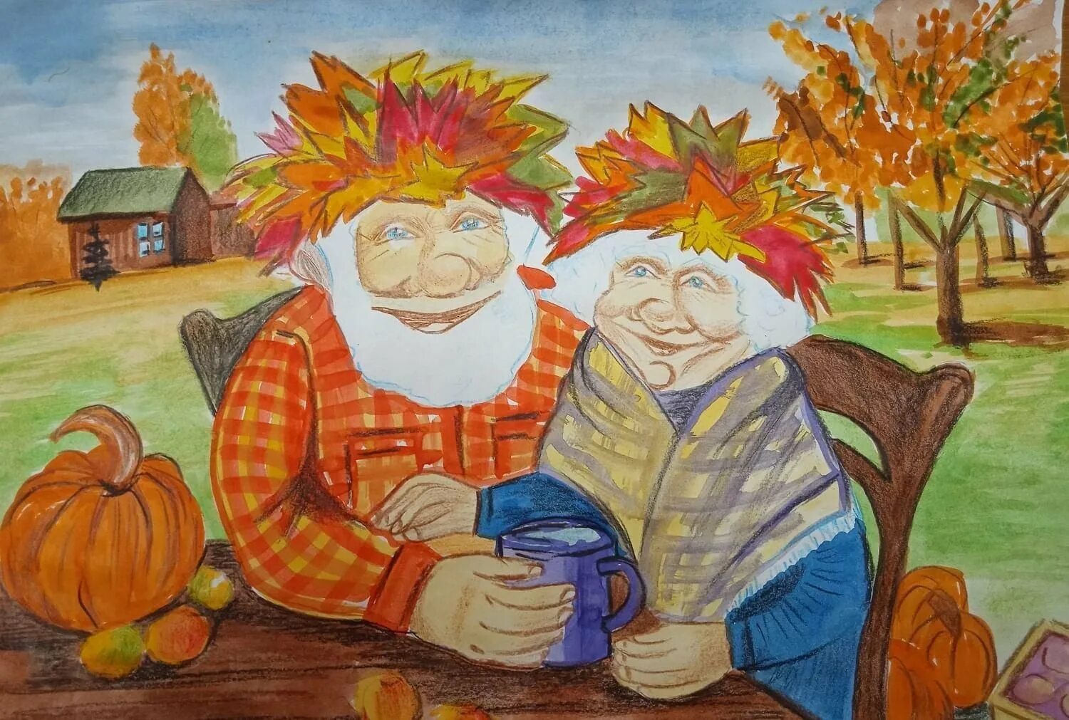 Рисунок пожилого человека 4 класс. Бабушка и дедушка рисунок. Рисунок ко Дню пожилого человека. Бабушка рядышком с дедушкой. Рисунок на день пожилых.