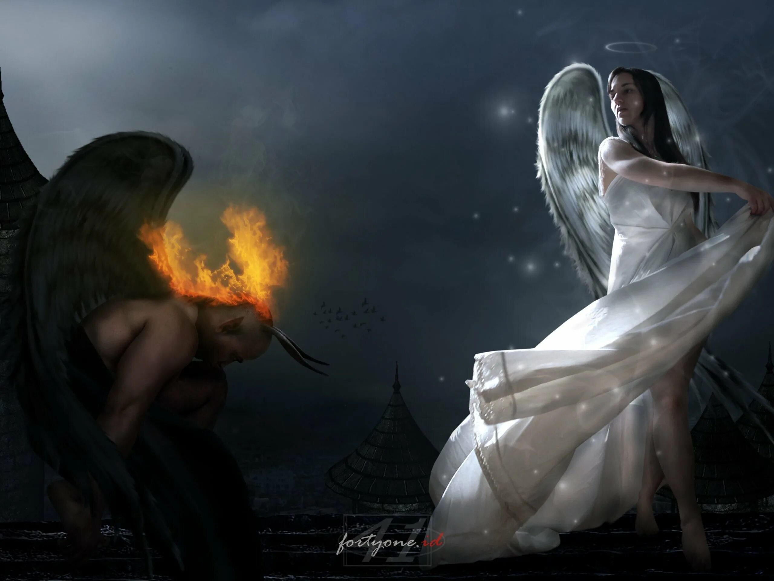 Свет и тьма в душе. Ангел и демон. Девушка - ангел. Фэнтези ангелы и демоны.