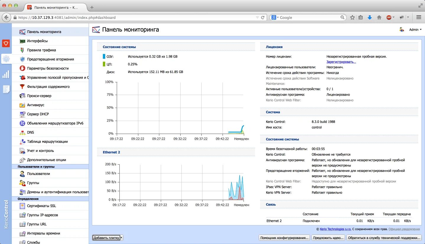 Панель мониторинга. Керио винроут. Kerio межсетевой экран. Kerio панель управления.