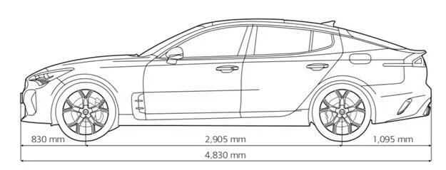 Длина киа оптима. Киа Стингер чертеж. Раскраска Киа Стингер. Киа Стингер габариты. Габариты Киа Стингер 1.