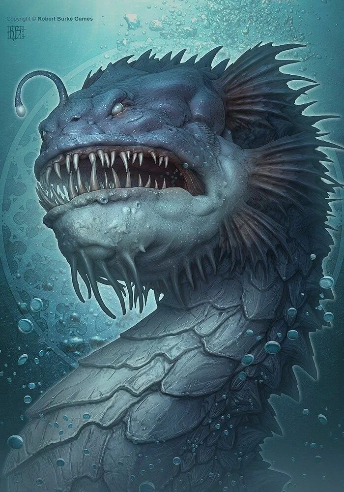 Fish creature. Морской монстр удильщик. Морские чудовища рыба удильщик. Рыба удильщик арт фэнтези. Европейский удильщик.