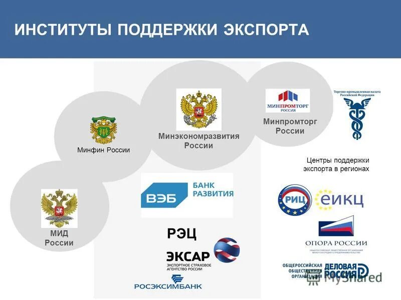 Государственная поддержка сайт минфина. Институты поддержки экспорта. Структура поддержки экспорта в РФ. Поддержка экспорта в России. Институты государственной финансовой поддержки экспорта.